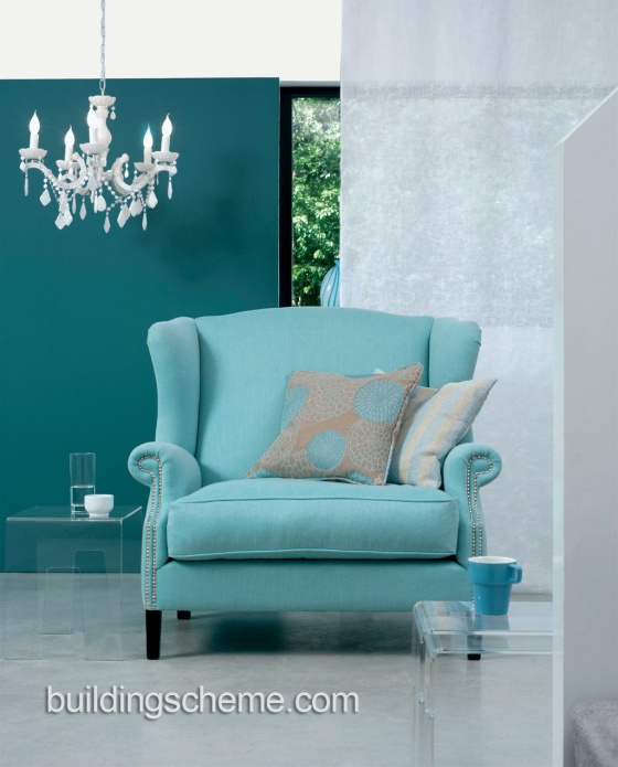Just for fun- I love the look of a bright colored chair next to a plain colored couch. Really makes an impact!! 